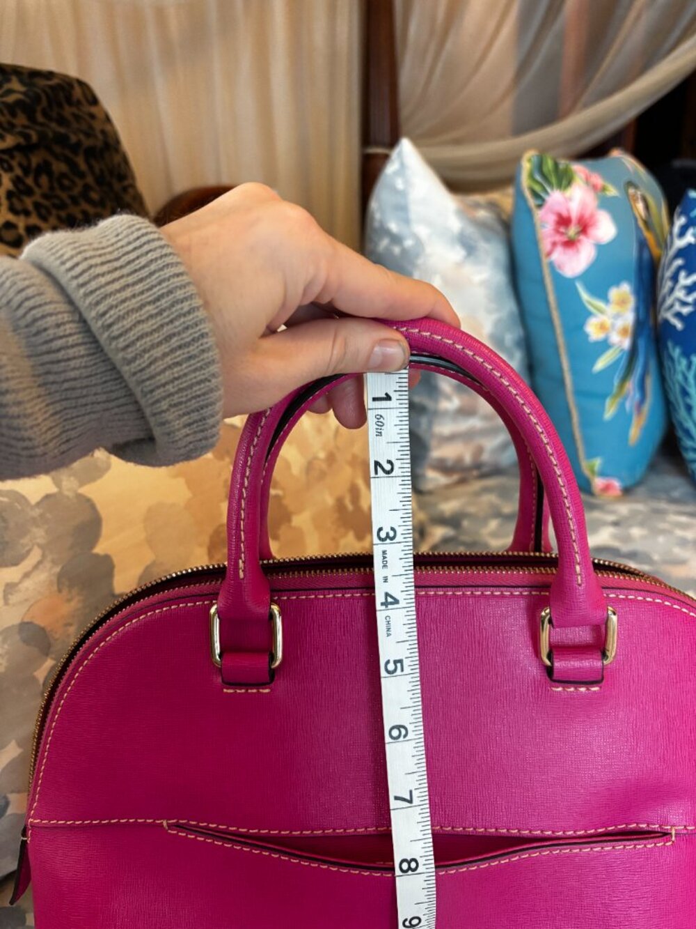 Dooney & Bourke Fuchsia Saffiano Leather Carter Satchel Domed Bag - Picture 9 of 10